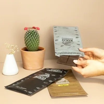 Natural paper flat pouch for chocolate