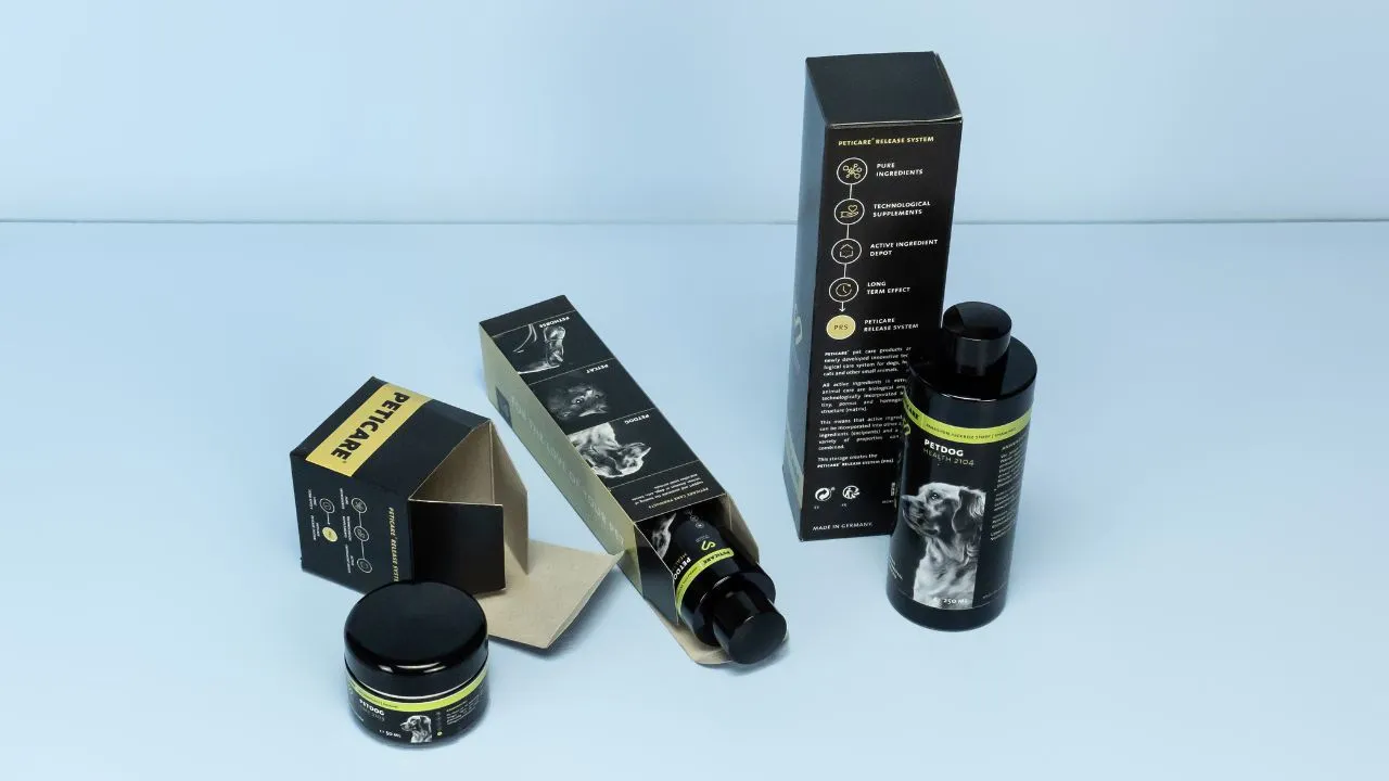 Glänzende Faltschachtel mit Einstecklasche - Tierbedarf