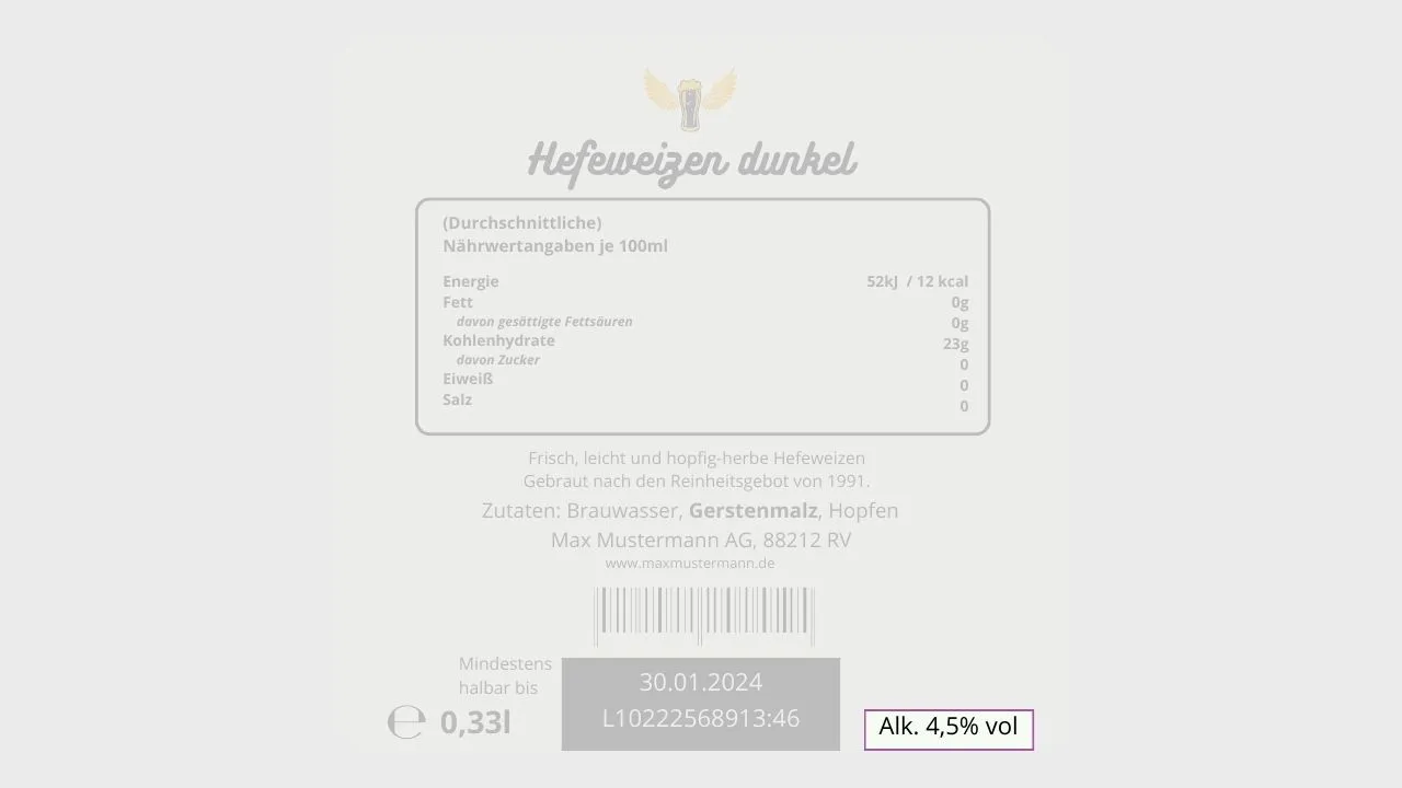 Alkoholgehalt Flaschenetiketten